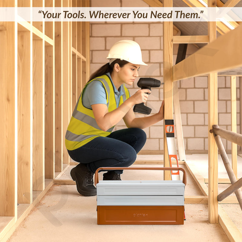 Plantex Tool Box Empty/18" Metal Tool Organizer 5- Compartments Metal Tool Boxs/Empty Tool Boxs/Tools Organizer Box - (Brown & Ivory)-4