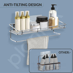 Plantex Self Adhesive Bathroom Shelf/Stainless Steel Shelf with Towel Rod/Napkin Holder/Kitchen Shelves & Racks/Kitchen Stand/Rack (Chrome)-3
