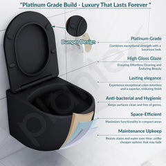 Plantex Imported Ceramic Western Commode for Toilet/Wall Hung Commode/Rimless Washdown Flush Commode with Soft Closing Toilet Seat Cover - P Trap (Matt Black)-2