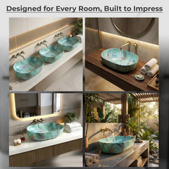 Plantex Ceramic Matt Tabletop Wash Basin for Bathroom/Designer Hand Wash Sink/Oval Countertop Bathroom Sink/Home/Office (21.5 x 13.5 x 6 Inch)-4