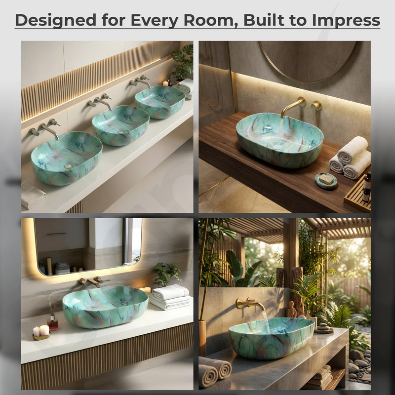 Plantex Ceramic Matt Tabletop Wash Basin for Bathroom/Designer Hand Wash Sink/Oval Countertop Bathroom Sink/Home/Office (21.5 x 13.5 x 6 Inch)-4