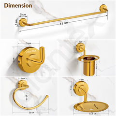 Plantex 304 Grade Stainless Steel Bathroom Accessories Set of 5 - Towel Rod/Hand Napkin Hanger for Wash Basin/Soap Case/Toothbrush Holder/Robe Hook - Daizy (Golden)-3
