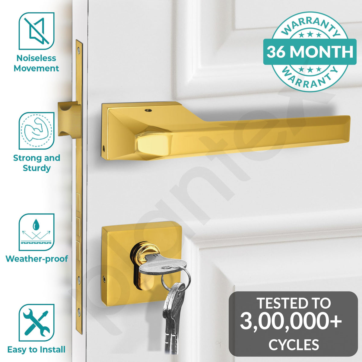 Plantex Brass Main Door Locks for Home/Premium Door Lock with 3 Years of Warranty/Mortise Handle for Door - Main Door Lock Set (PT-003- Gold)-2