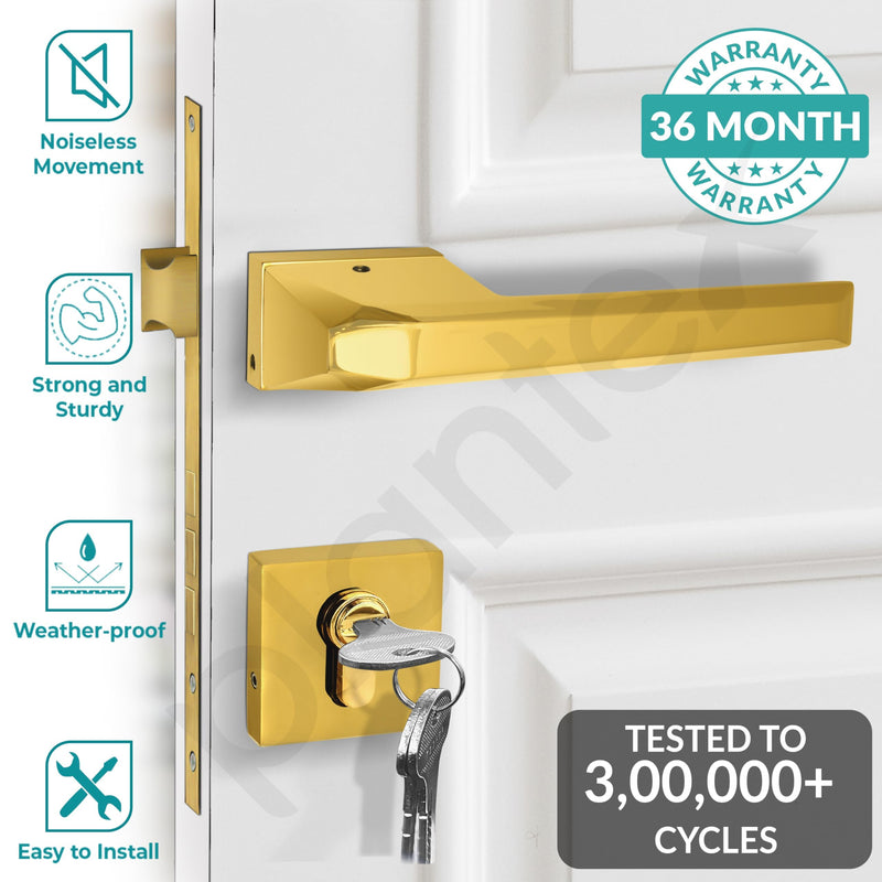 Plantex Brass Main Door Locks for Home/Premium Door Lock with 3 Years of Warranty/Mortise Handle for Door - Main Door Lock Set (PT-003- Gold)-2