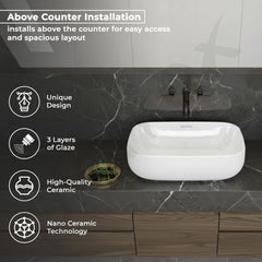 Plantex Platinum Ceramic Table Top Wash Basin with 10 Years Glaze Warranty/Countertop Basin for Bathroom/Small Washbasin (White - 18 x 13 x 5 Inch)-2