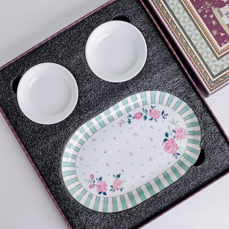 Magique by The Wishing Chair x ClayCraft : Portrait of a Rose - Glow Giftbox | Set of 2 Bowls & Platter | Dishwasher Safe | Festive Gifting | GiftBox Packaging