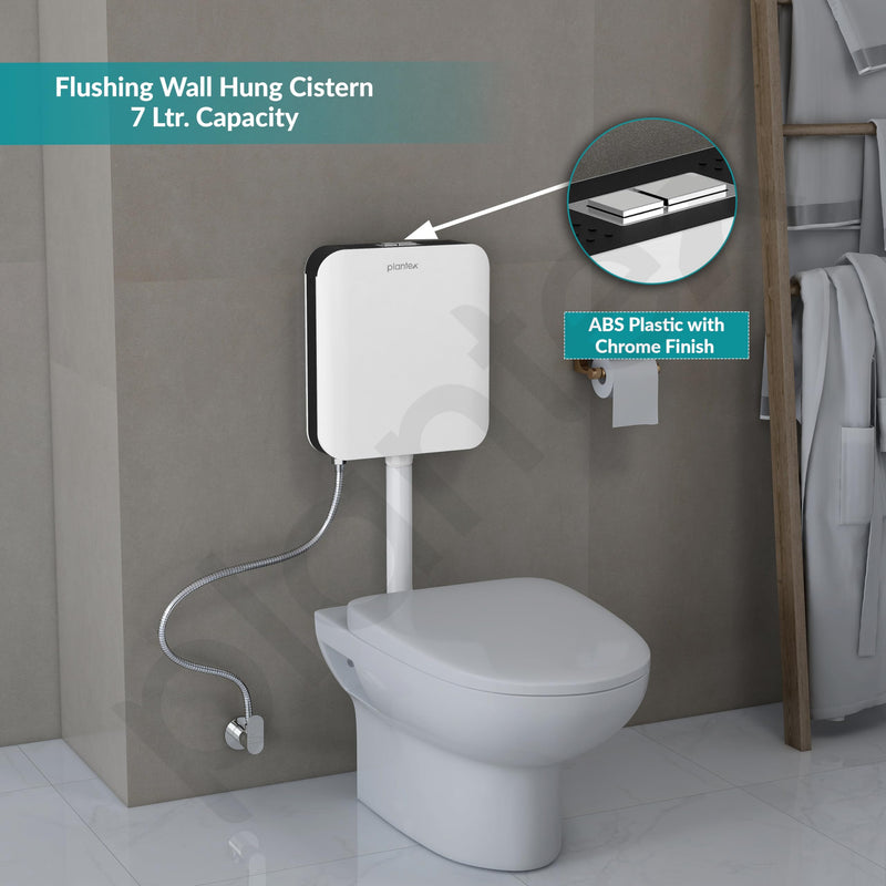 Plantex Cistern Flush Tank/Dual & SlimTone 7Ltr Water Capacity Polypropylene/Commode Flush Tank for Bathroom with Internal Accessories Pack of 1 (Black & White)-2