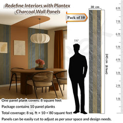 Plantex 3D Wall Panels/Pack of 10 Decorative Louvers for Interior Walls/1x8 Ft Each/80 Sq. Ft Coverage/Charcoal Wall Panels for Hall, Living Room, Office (WD-2209-Textured Grey & Gold)-2