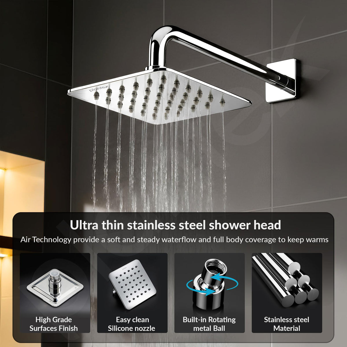 Plantex Stainless Steel 4 Inch Rain Flow Overhead Shower with Water Saving Nozzle/Bathroom Shower/Adjustable Shower Head for Bathroom without Arm - (APS-617-Chrome)-2
