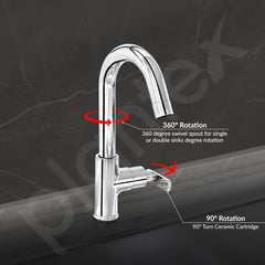 Plantex Pure Brass Kitchen Sink Tap Faucet/Deck Mounted 360 Degree Rotating Tap for Kitchen Sink/Water Saving Aerator- 7 Year Warranty (BAL-512 -Chrome Finish)-5