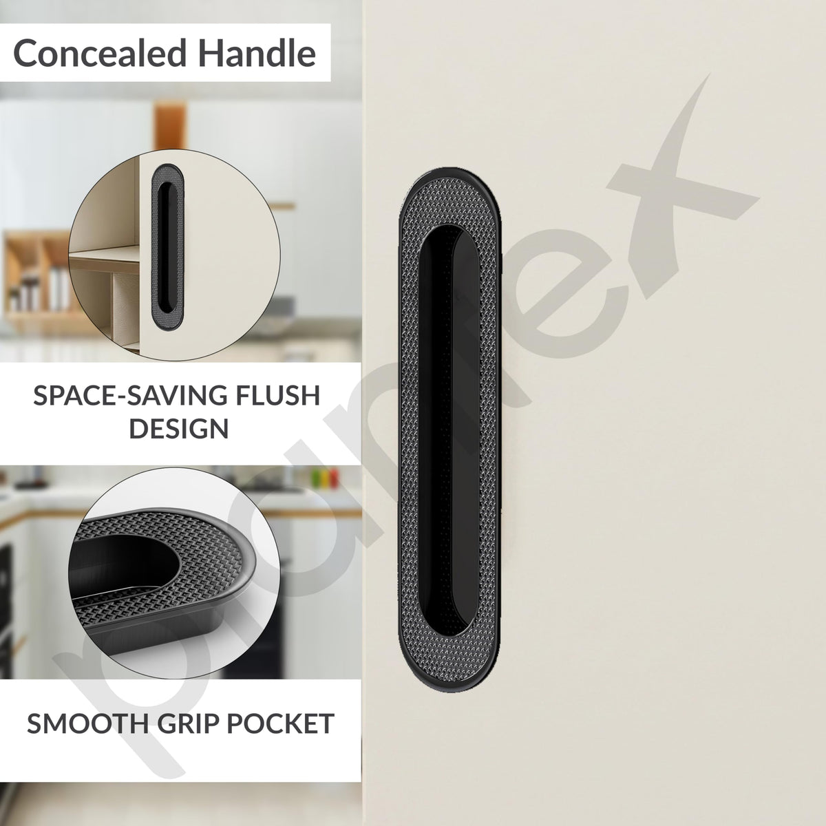 Plantex Sliding Door Handle/Concealed Handle for Sliding Door/160mm Concealed Handle for Wardrobe/Kitchen Cabinet - Pack of 4 (Black) (Model APS-DTC-3770)-4