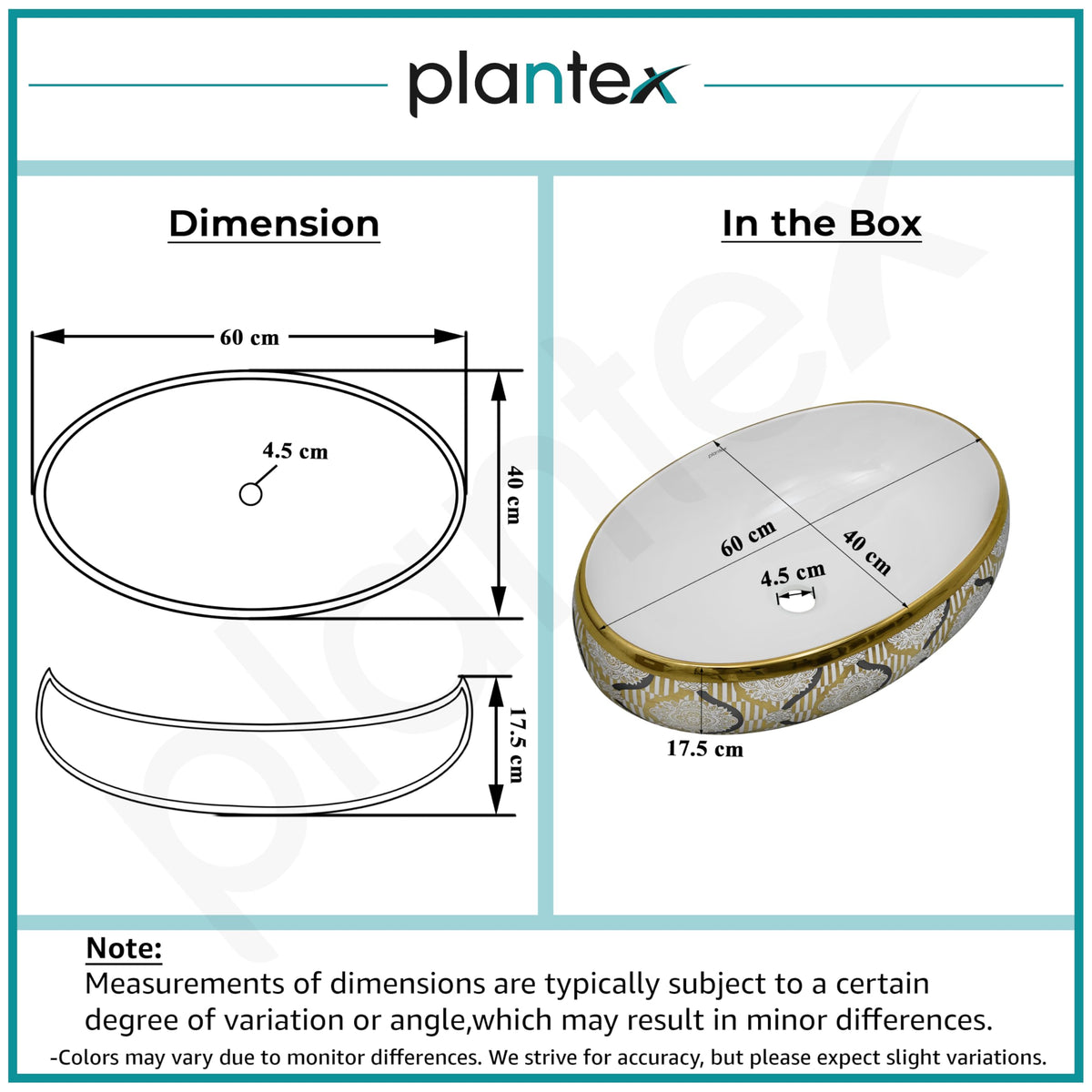 Plantex Tabletop Wash Basin for Bathroom/Designer Ceramic Basin/Vessel Sink Basin for Home/Office/Hotel (23.5 x 16 x 7 Inch - White & Gold)-3