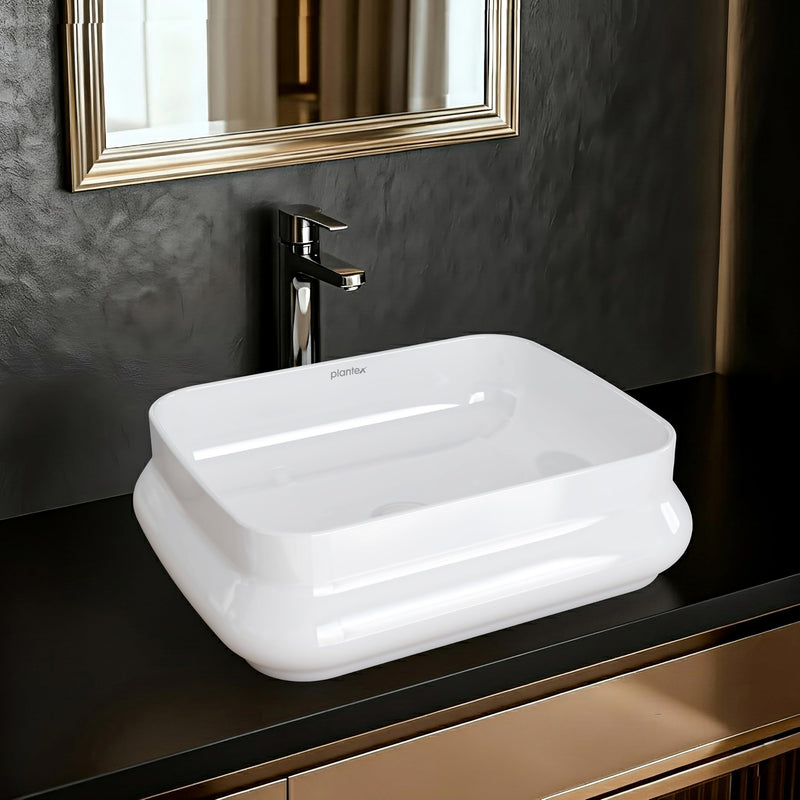 Plantex Platinum Ceramic Wash Basin/Washbasin for Bathroom/Tabletop Wash Basin with 10 Years Glaze Warranty by Plantex/ (Glossy White - 18 x 14 x 5 Inch)-1
