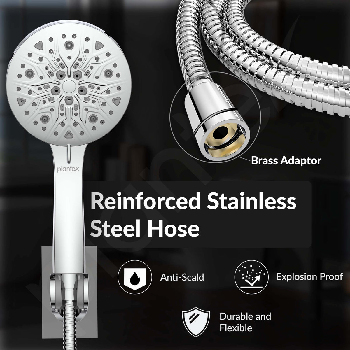 Plantex Abs Hand Shower For Bathroom/5 Inch Round Multi-Function 8 Mode Shower Hand/Hand Shower Set With 1.5 Meter Flexible Tube Pipe With Self Adhesive Bracket - (Chrome)-5