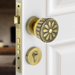 Plantex Heavy Duty Mortise Door Lock/Handle Set for Home/Office (Brass Antique & Gold)-1