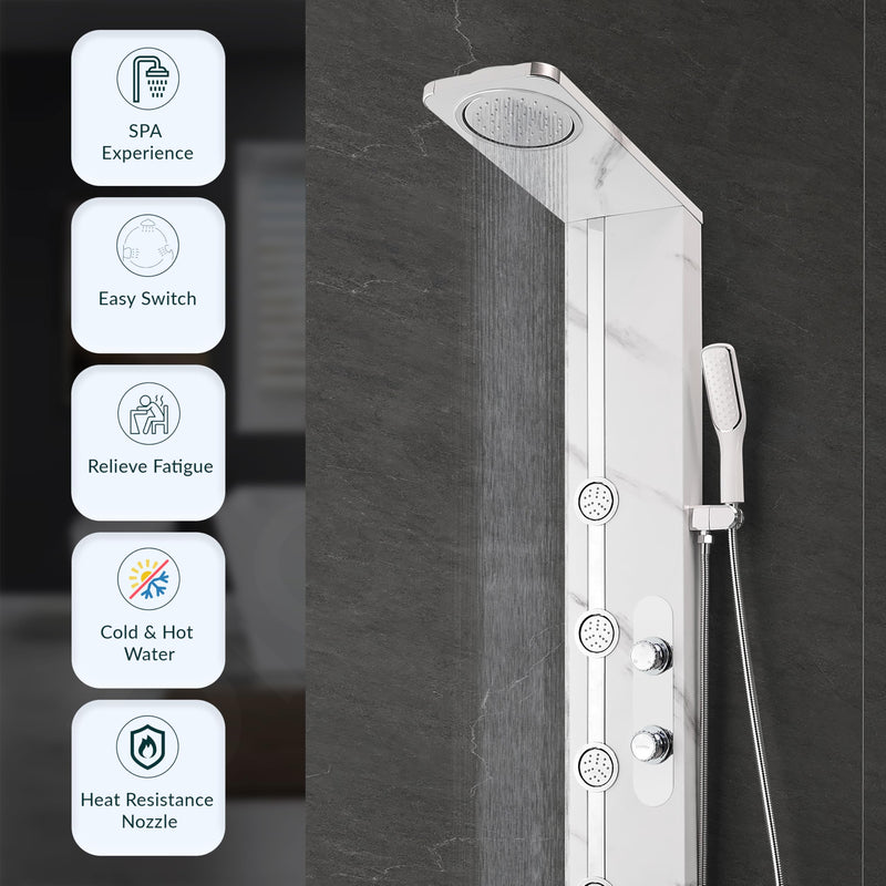 Plantex SS-304 Marble Textured Shower Panel for Bathroom with Showerhead/Hand Shower with Hose Pipe & Clamp/Body Massage Jets/Bathroom Shower System -(KM-8099)-4