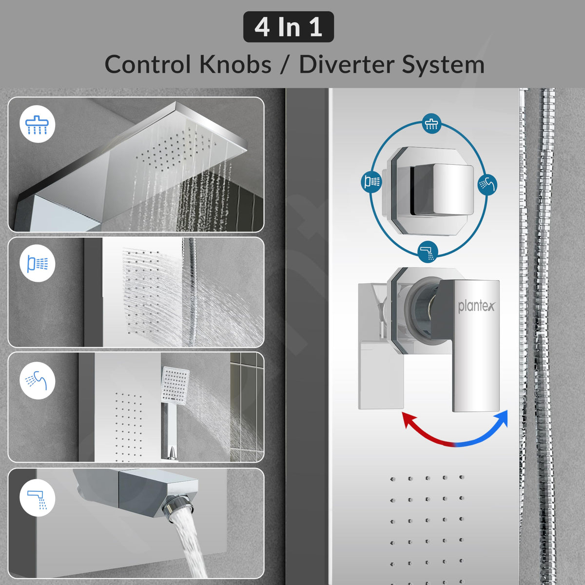 Plantex 304 Grade Stainless Steel Shower Panel for Bathroom with Showerhead/Hand Shower/Body Massage Jets/Bathroom Shower System-(KM-8111)-5