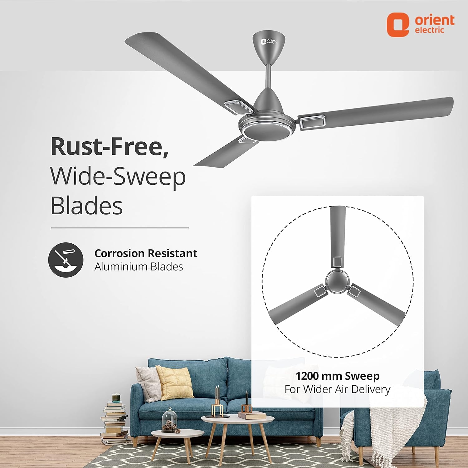 Orient Electric 1200 mm Falcon 425 Deco Ceiling Fan (Day Tone Grey)