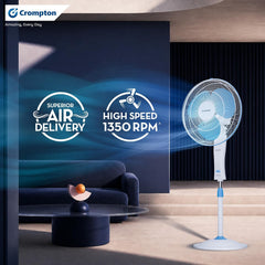 Crompton Wave Star Pedestal Fan, 400MM (White-Blue)-5