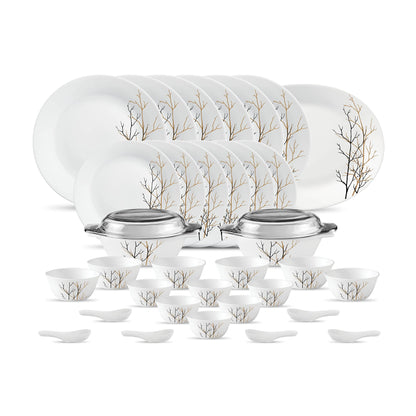 La Opala Diva, Ivory Collection, Opal Glass Dinner Set 35 pcs, Grace Red, White, Standard
