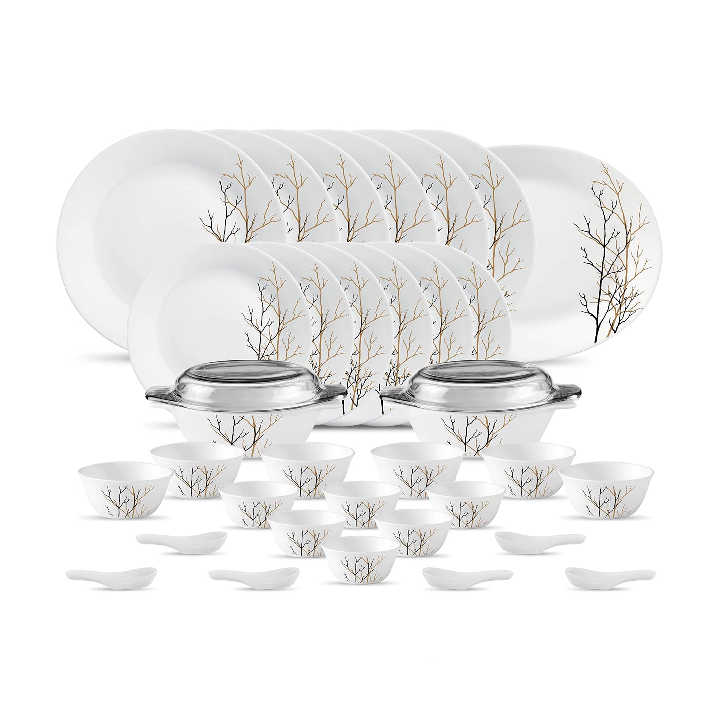 La Opala Diva, Ivory Collection, Opal Glass Dinner Set 35 pcs, Yellow Grace, White