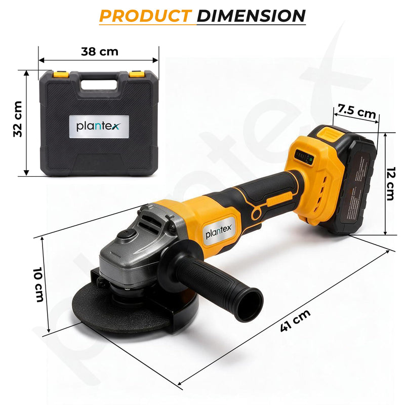 Plantex Cordless Angle Grinder 21V/Brushless Motor/125mm Cutting Disc/0-7000 RPM/Variable Speed Angle Grinder with 2 Batteries/Charger & Carrying Case Yellow (APS-ML-A005)-2