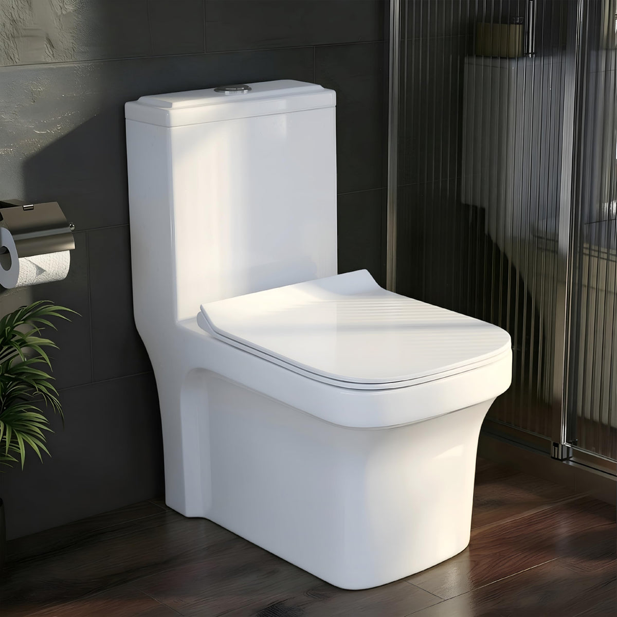 Plantex Commode for Toilet/One Piece Western Toilet with Rim Wash-Down Flush/Ceramic One Piece Commode with Soft Closing Toilet Seat - S Trap - (Lunar, White)-1