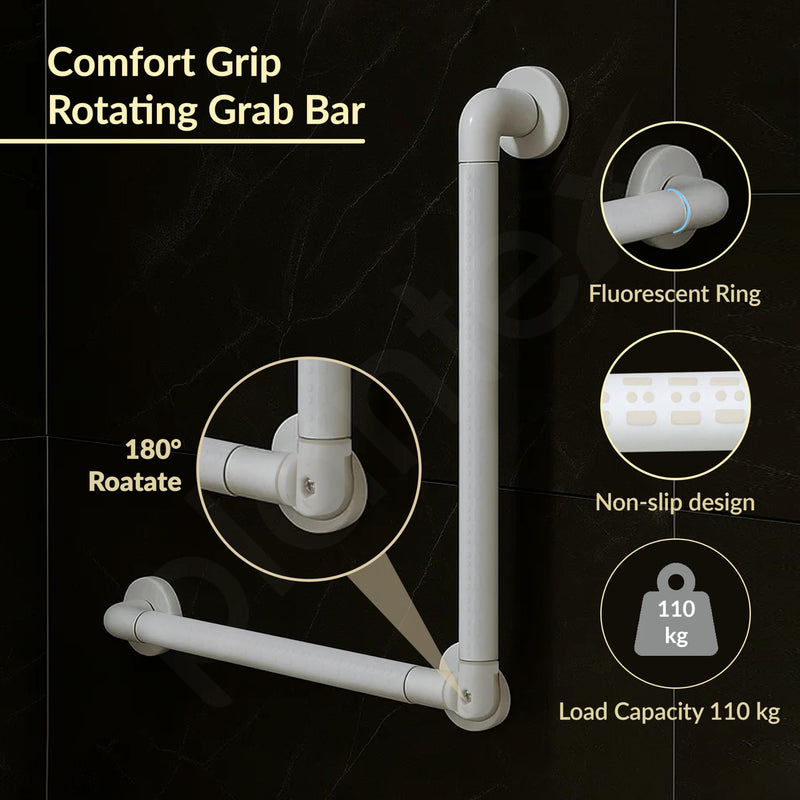 Plantex Stainless Steel Grab Bar/Wall Mounted Safety L Shaped Grab Bar for Bathroom/Grab bar for Toilet Senior Citizens - Pack of 1 (White)-2