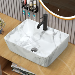 Plantex Ceramic Wash Basin for Bathroom/Rectangle Wall Mount Basin/Bathroom Sink/Washbasin for Restaurant/Hotel (Marble Finish - 16 x 12 x 5 Inch)-6
