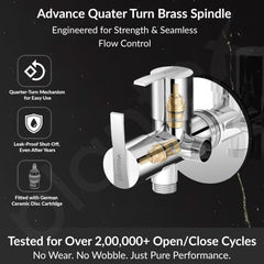 Plantex AQ-1408 Pure Brass 2-Way Angle Valve Tap/Angle Cock for Bathroom/Stop Cock With Brass Wall Flange & Teflon Tape (Mirror-Chrome Finish)-3