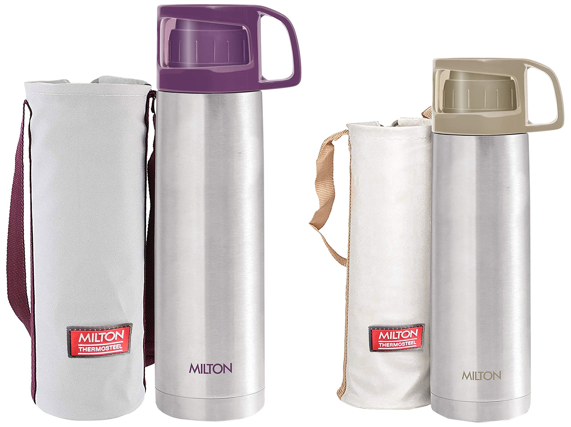 Milton Glassy 500 Thermosteel Vacuum Insulated Double Walled Flask with Drinking Cup lid & Jacket, 500 ml Water Bottles, 24 Hours Hot & Cold, Easy to Carry,Rust Proof, Tea, Coffee, Travel Bottle, Grey