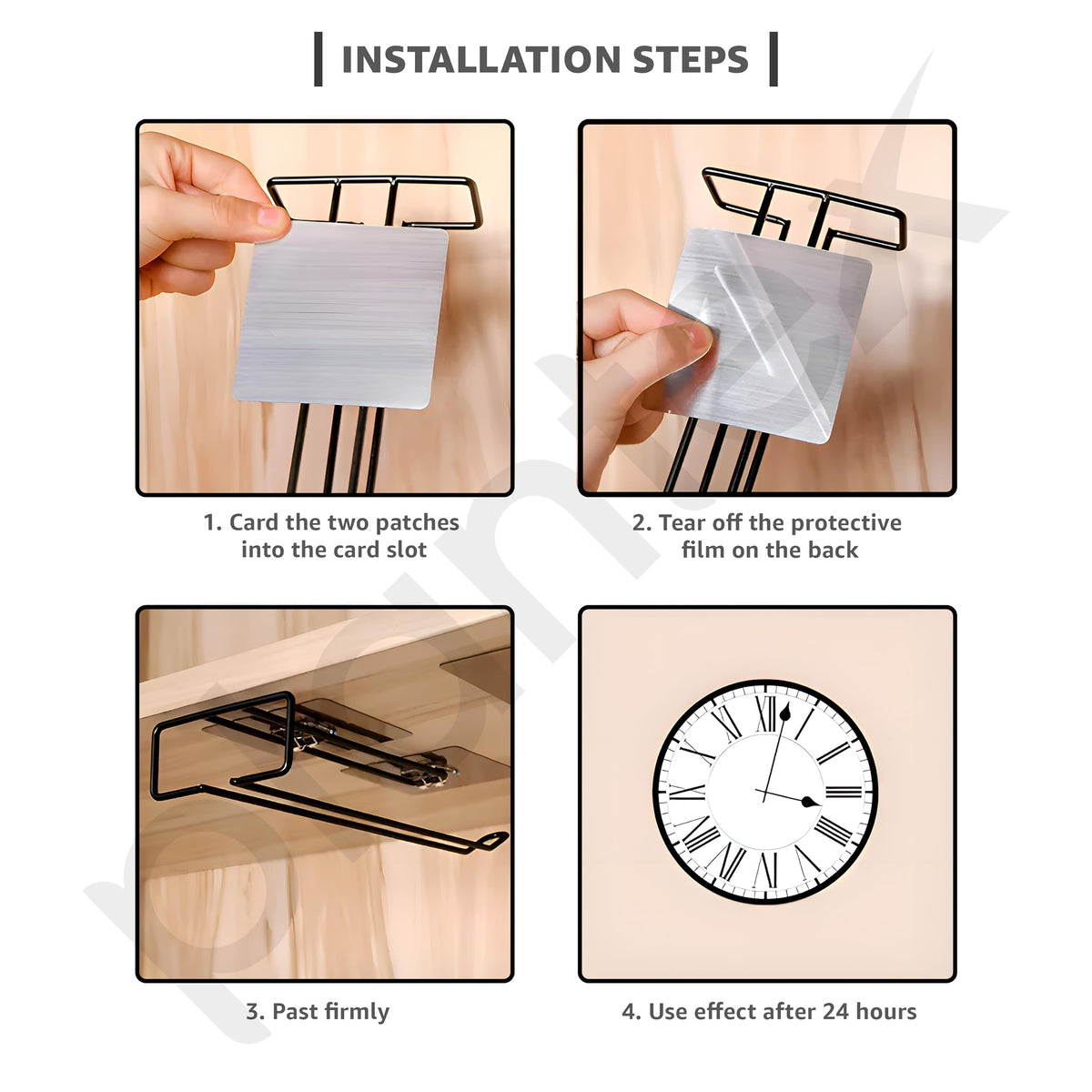 Plantex Self-Adhesive Wine Glass Holder Rack/Under Cabinet Bar Glass Hanging Holder/Stemware Organizer for Kitchen/Home Bar/Pubs/Restaurants (Black, Pack of 2)-3