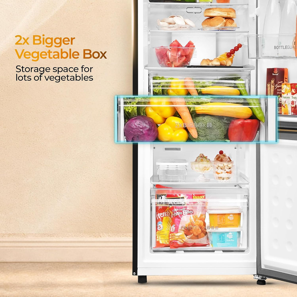 Haier 237 L 2 Star Frost Free Twin Inverter Double Door Bottom Mount Refrigerator with Extra Spacious 2X Veg Box (HEB-242EGBA-P, GE Black, 2026 Model)-5