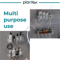 Plantex Stainless Steel Bathroom Organiser Without Drill/Multipurpose Shelf with Hooks/Drill Free Shampoo Holder for Bathroom - Wall Mount - Pack of 2 (Chrome)-5