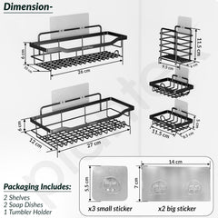Plantex Bathroom Organiser without Drill/Self Adhesive Bathroom Shelf/Soap Stand for wall/Toothbrush Holder/Shelf for Washroom Wall/Hanging Shelf for Kitchen-(Black, Pack of 5)-3