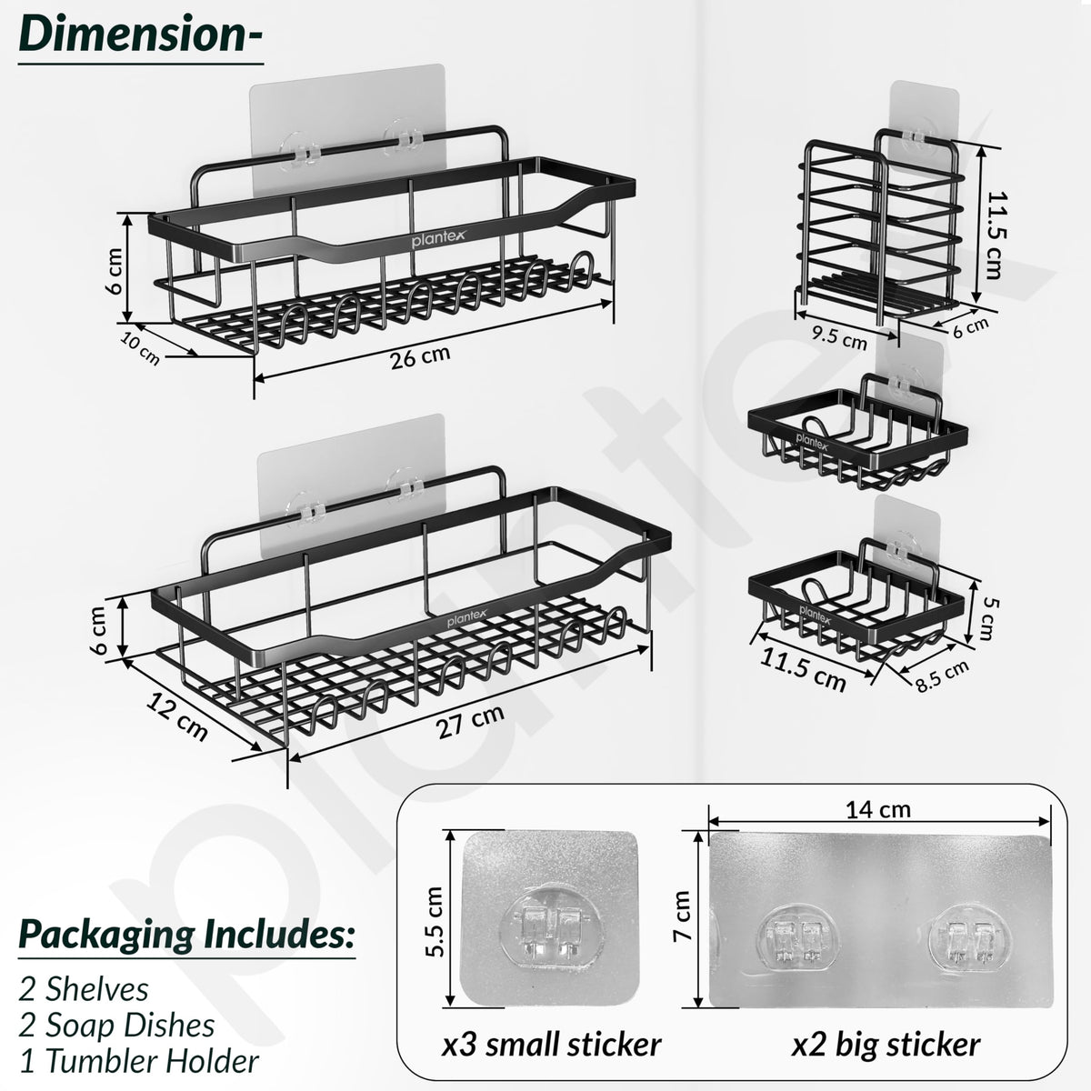 Plantex Bathroom Organiser without Drill/Self Adhesive Bathroom Shelf/Soap Stand for wall/Toothbrush Holder/Shelf for Washroom Wall/Hanging Shelf for Kitchen-(Black, Pack of 5)-3