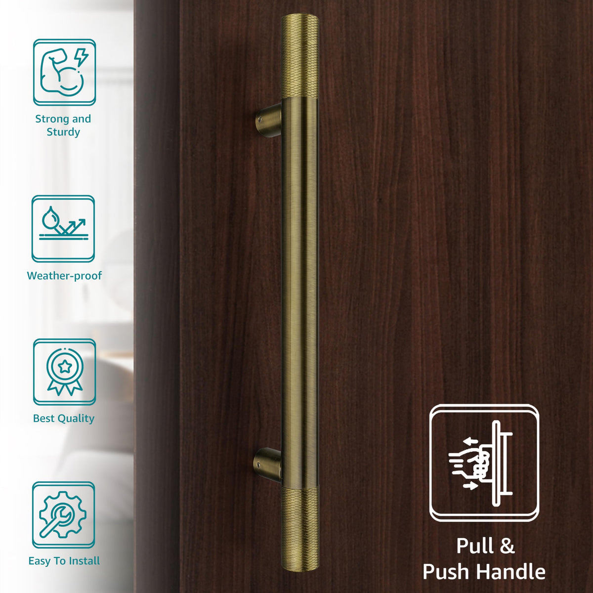 Plantex Door Handle/18 Inch Heavy Duty Pull-Push Door Handle - Antique Brass (Wood/Glass) - 3 Years Warranty-3