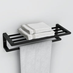 Plantex Space Aluminium Towel Rack with Fix Towel Rod/Towel Bar/Towel Hanger/Towel Stand for Bathroom/Bathroom Accessories (Black)-1