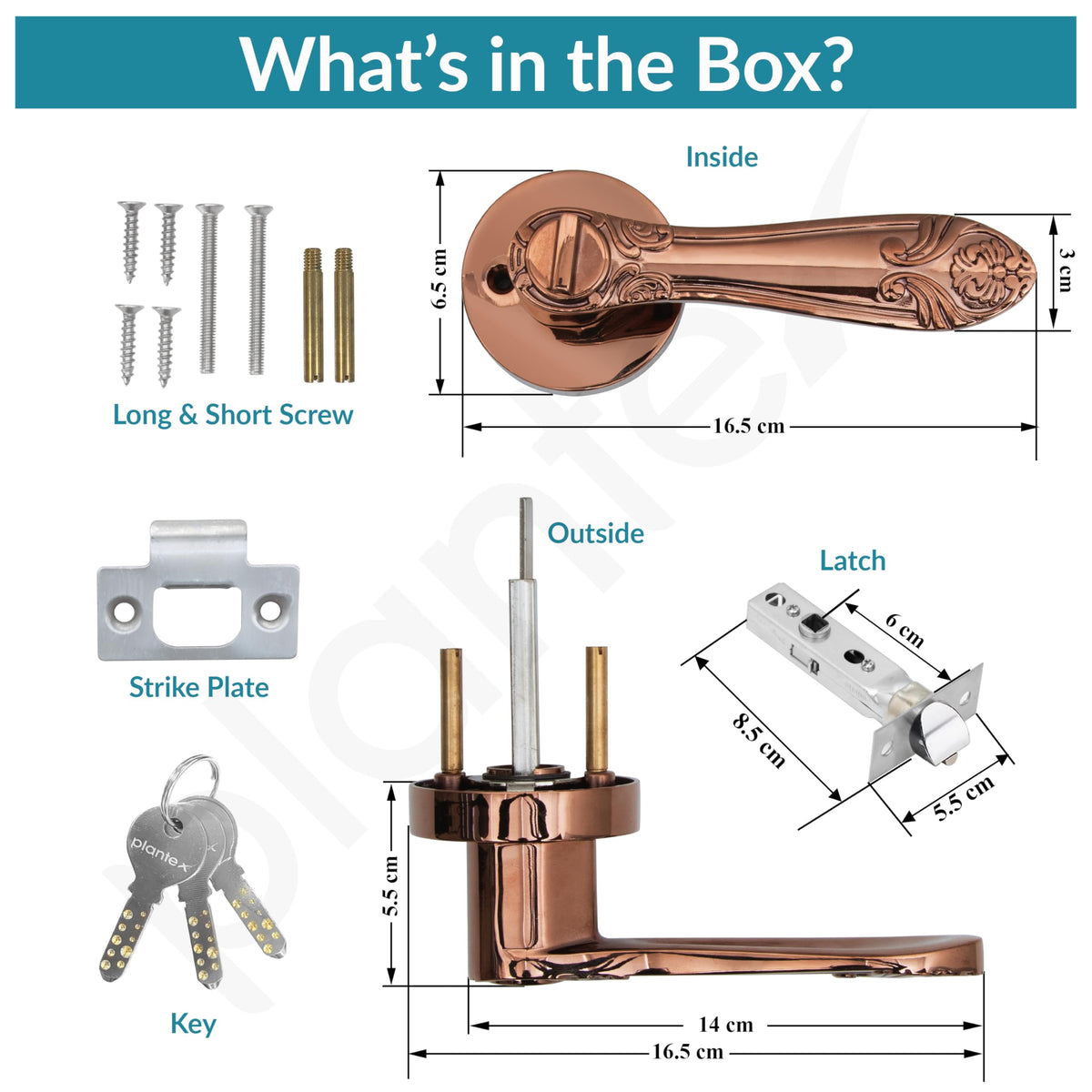 Plantex Premium Door Lock for Home/Mortise Lock for Door/Main Door Lock with 3 Key - (Rose Gold)-4