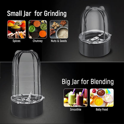 Prestige Nutri-Mix 2.0, 350W Mixer Grinder with 2 Multipurpose Jars | Compact Design | Dual Safety Interlock System | Extra Lids for Storage | Black & Grey