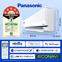 Panasonic 1 Ton 5 Star Wi-Fi Inverter Smart Split AC (Copper, 7 in 1 Convertible with additional AI Mode, 4 Way Swing, nanoe-X Air Purification Technology, CS/CU-HU12ZKYF, White)