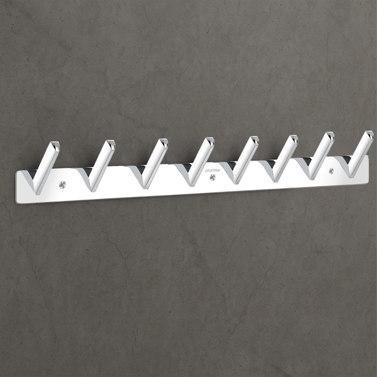 Plantex Wall Hooks for Hanging Cloth/Stainless Steel Towel Hangers/Bathroom Robe Hooks/Door Hangers/Square Wall Hook/Hook Rail for Hanging Keys - 8 Hooks (Pack of 1, Chrome)