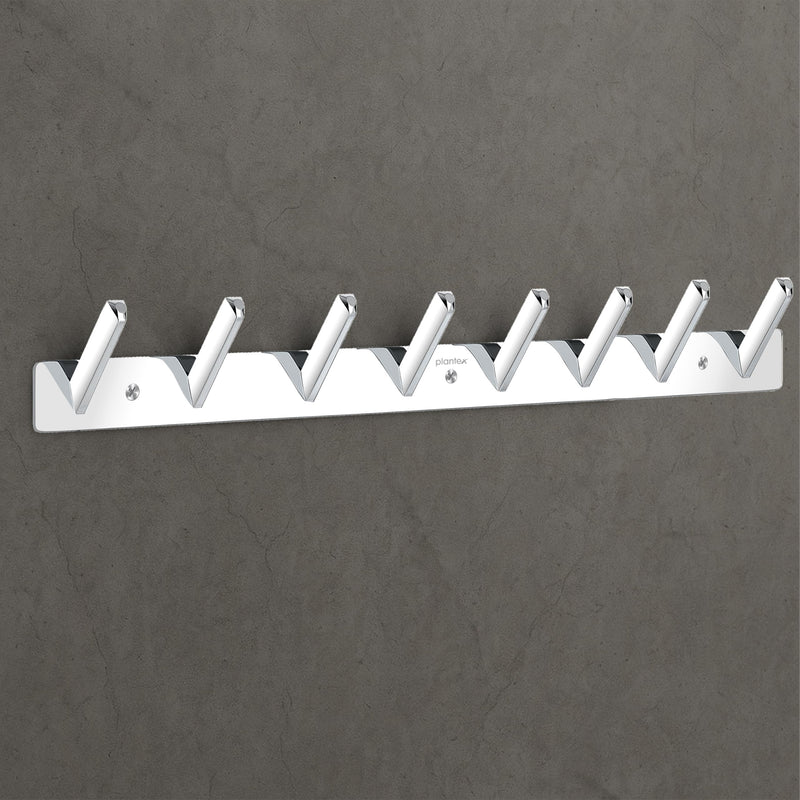 Plantex Wall Hooks for Hanging Cloth/Stainless Steel Towel Hangers/Bathroom Robe Hooks/Door Hangers/Square Wall Hook/Hook Rail for Hanging Keys - 8 Hooks (Pack of 1, Chrome)-1