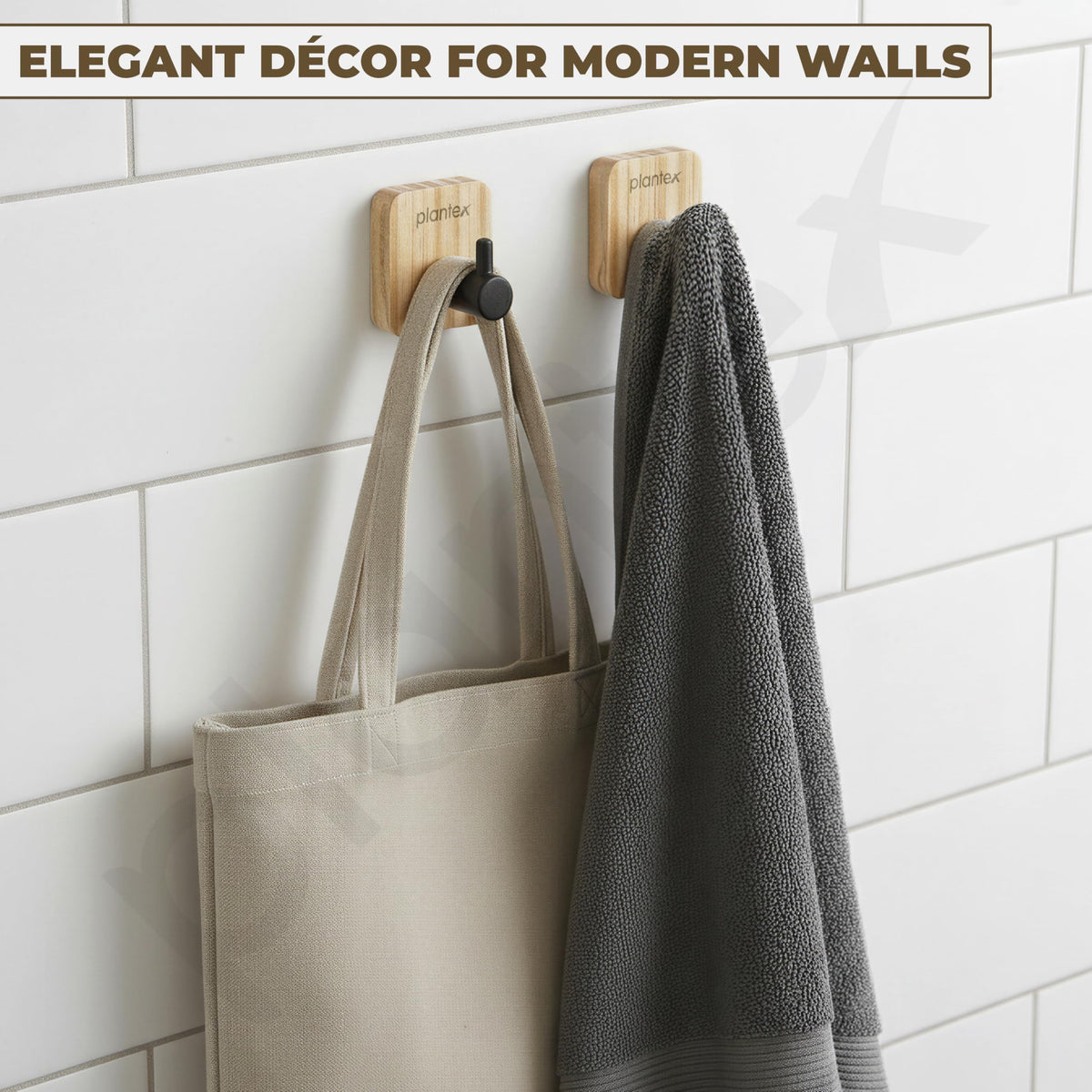 Plantex Wall Hanging Hook/Wooden Square Self Adhesive Robe Hooks for Kitchen/Bathroom/Bath Towel Hook/Stylish Home Decor Items - Pack of 6-5