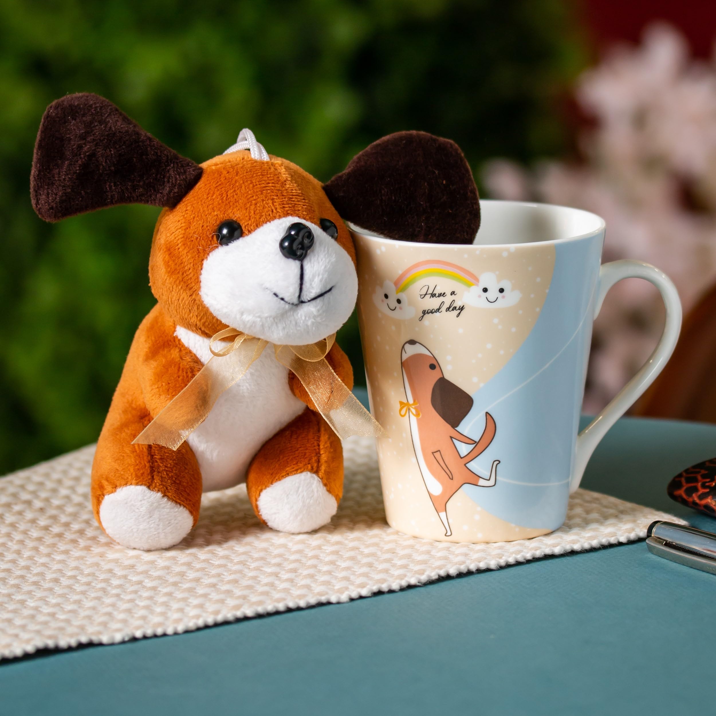 Clay Craft Printed Fine Ceramic Zing Milk Mug with Toy - 340 ml- 1 Piece (Be Happy - Elephant)