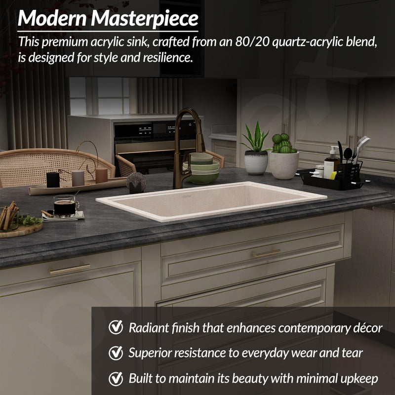 Plantex Quartz Acrylic Matt Kitchen Sink With 10 Years Warranty /Undermount Sink For Kitchen/Granite Single Bowl Kitchen Sinks With Coupling (Ultra Brun 32X20 Inches)-2