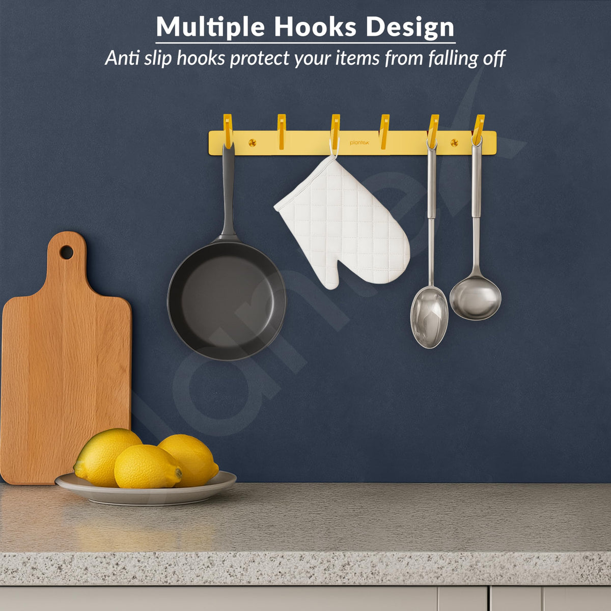 Plantex Wall Hooks for Hanging Cloth/Stainless Steel Towel Hangers/Bathroom Robe Hooks/Door Hangers/Square Wall Hook/Hook Rail for Hanging Keys - 6 Hooks (Pack of 1, PVD Gold)