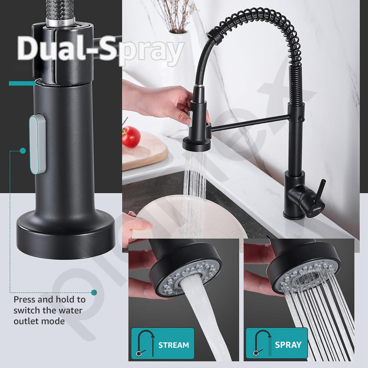 Plantex Brass Hot and Cold Water Tap/Kitchen Faucets for Sink/Single Lever Kitchen Sink Pull Out Tap with Dual Flow Sink Mixer -(Matte Black)