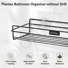 Plantex Self Adhesive Bathroom Shelf Rack/Bathroom Organiser Without Drill//GI-Steel Shelf for Kitchen with Magic Stickers/Bathrooms Accessories - Pack of 2 (12x5 Inches, Black)-2