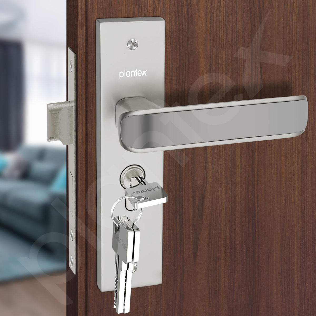 Plantex Heavy-Duty Door Lock Set - Main Door Lock Handle Set/ 6-Lever Lock Mechanism with 3 Years of Warranty/Mortise Lock with 3 Keys, Brass Lockbody & Cylinder(8112 - Satin White & Satin Black)-5